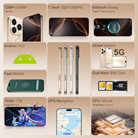 Teléfono Inteligente Android 16 Pro Max Deca Core 16GB+1TB 108MP Batería de 8000mAh 5G Doble SIM Pantalla HD Multi-idioma Francés/Español
