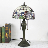 Lampe de table Tiffany LongHuiJing 12 pouces en verre teinté, base en résine, douille E26 E27, abat-jour libellules et fleurs, vente en gros usine