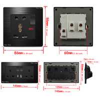 Prises murales universelles industrielles en alliage d'aluminium brossé noir pour hôpitaux, 4 prises, interrupteurs, chargeur rapide USB Type C, électrique