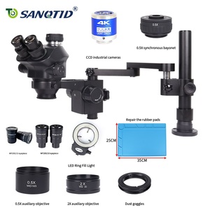 SANQTID 7X 50X 삼안 현미경 0.5X 2X 바로우 비디오 현미경 산업용 4K 카메라 접안렌즈 현미경 - Product Image 1