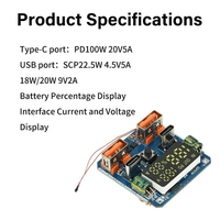 Module de charge rapide bidirectionnel adaptatif 18~100W avec affichage du niveau de batterie et contrôle thermique pour carte mère de batterie externe