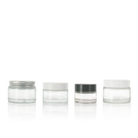Pot en verre cosmétique avec couvercle en plastique, 5g, 10g, 15g, 20g, 30g, 50g, 100g, 180g, 200g, pot en verre transparent rond de 50g pour crème pour le visage avec couvercle argenté