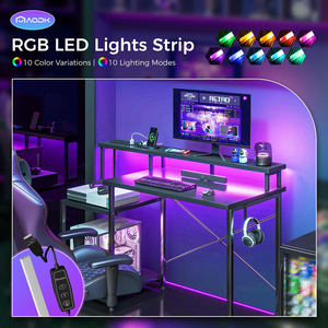 Escritorio de madera con luces LED RGB ajustables personalizadas, <span class=keywords><strong>Mesa</strong></span> de ordenador para jugadores de <span class=keywords><strong>PC</strong></span>, <span class=keywords><strong>mesa</strong></span> de ordenador con portavasos de superficie de carbono - Product Image 5