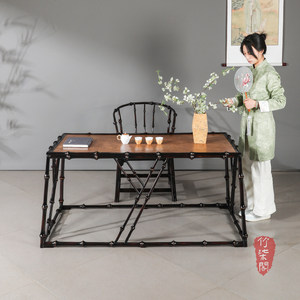 <b>Bamboo</b> Coffee <b>Table</b> Lacquered Rattan Top Chinese Style Handmade Living Room Furniture - Product Image 5