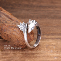 Bague en argent Sterling 925 pour hommes et femmes, anneau de Dragon rétro Punk Type d'ouverture de ptérosaure taille 5 à 9