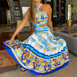 Nouvelle Robe Longue Chic à Imprimé Floral pour Femme, Sans Manches, Dos Nu, Taille Nouée, Idéale pour les Vacances d'Été à la Plage - Product Image 4