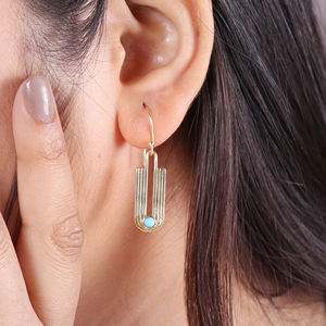 Boucles d'oreilles turquoise forme ronde plaqué or fin 925 argent sterling fini bleu turquoise boucle d'oreille en gros - Product Image 2