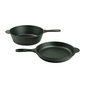 Ensemble de poêles Combo Cooker <span class=keywords><strong>en</strong></span> <span class=keywords><strong>fonte</strong></span>, comprenant une casserole à sauce couverte de 2 qt et une poêle à frire <span class=keywords><strong>en</strong></span> fer brut épaissi, faite à la main, de style ancien - Product Image 3