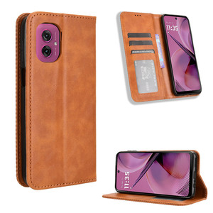 เคสโทรศัพท์หนังกระเป๋าเงินลายย้อนยุคหัวเข็มขัดแม่เหล็กสำหรับ Moto G55 5g