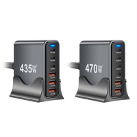 Chargeur de bureau multi-ports GaN 435W 470W en gros, 7 sorties PD140W PD65W QC30W, Hub de charge rapide pour bureau et studio
