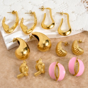 Bijoux fantaisie en acier inoxydable anti-ternissement plaqué or 18 carats, sans décoloration, petites boucles d'oreilles pendantes en forme de goutte d'eau pour femme - Product Image 3