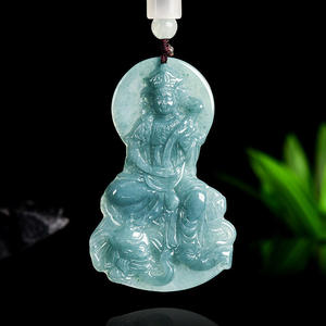 Pendentif en jadéite naturelle bleue, style chinois, Samantabhadra, design original, cadeau avec certificat d'évaluation GY73 - Product Image 1