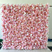 Autres fleurs décoratives en gros, mur de fleurs artificielles roses, toile de fond, 8 pieds x 8 pieds, rouleau de fleurs murales roses, panneau mural