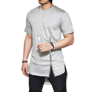 <strong>Longline</strong> Crewneck Blank Side Zipper <strong>T</strong> <strong>Shirt</strong> Curved Hem Hip Hop Mens <strong>T</strong> <strong>Shirt</strong> - Product Image 6