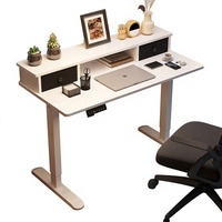 Bureau de jeu intelligent à hauteur réglable électriquement, à moteur unique, pour le bureau à domicile, avec pieds relevables et étagère de rangement (bois)