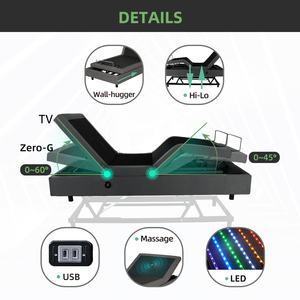 Cama Inteligente King Size Moderna a Precio de Mayoreo, con USB, 2 Motores, Muebles de Dormitorio Funcionales, Cama Ajustable con Motor HS101 - Product Image 4