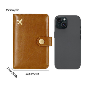 复古植物皮革文件真皮钱包旅行护照卡夹带按钮 - Product Image 2