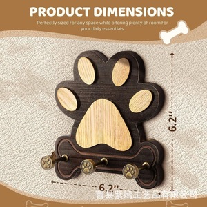 Wooden Dog Paw <b>Wall</b> Mount <b>Key</b> Holder With <b>Hooks</b> For Home Entryway Storage Rack - Product Image 4