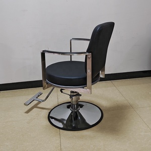 Modern Barber Chair Faux Leather Seat Stainless Steel Frame Hydraulic Height Adjustable Round Base Salon Furniture - Product Image 2