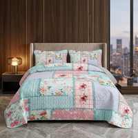 Ensemble de couvre-lit matelassé en patchwork pastel, imprimé floral et à carreaux, pour lit Queen/King