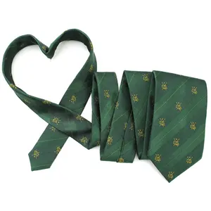 Golf Masters Wholesale Custom Necktie Logo Dragon Pin Striped Men Vintage Silk Woven Gold Green Lines School Sports Neck Tie