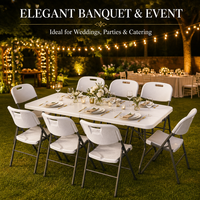 Table pliante en HDPE gain de place 180x70cm, table rectangulaire en plastique avec poignée de transport pour banquets, mariages et événements commerciaux