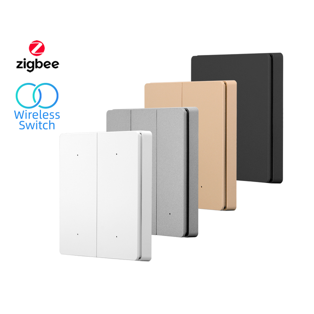 Tuya ZigBee Smart Scene Switch Wireless Free Sticker 4 Gang Push Button Remote Control Wall Light Transmitter Battery Powered