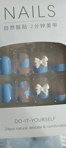 24Pcs Pháp Ribbon Bow Báo Chí Trên Móng Tay Màu Xanh Trái Tim Nhân Tạo Đầy Đủ Bìa Giả Móng Tay Dễ Thương Vuông Bowknot Móng Tay Giả Nghệ Thuật Trang Trí - Product Image 6