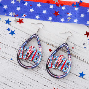 Pendientes de madera Día DE LA Independencia Americana Rojo Blanco Azul Rayo Estrella Hueco Gota Pendientes colgantes para mujeres Uionen 924 - Product Image 3