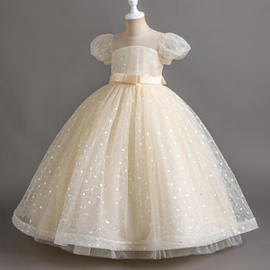 Abito da principessa con fiocco a manica a sbuffo bianco con ricami di paillettes abito da ballo di compleanno - Product Image 6