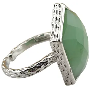 Vendita calda argento pentagono regolare sorprendente avventurina verde anelli regolabili per le donne ragazze gemma matrimonio matrimonio gioielli di fidanzamento