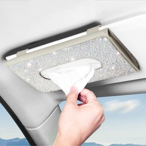 Mignon Bling <span class=keywords><strong>voiture</strong></span> <span class=keywords><strong>porte</strong></span>-mouchoirs en cuir scintillant pare-soleil organisateur avec cristal diamants accessoires féminins pour les femmes - Product Image 1