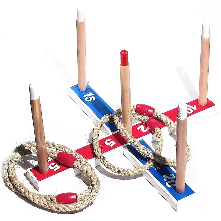 Compact Carry Bag Included Wooden Quoits Garden Yard Games Hoop Toy Sets Ring Toss Outdoor Fun for Kids Sports Entertainment