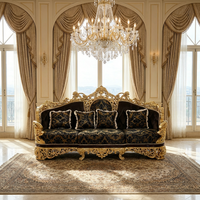 Canapé de luxe français en bois massif sculpté, style européen, pour salon, avec feuille d'or, tissu importé, éponge, sur mesure, pour villa, haut de gamme