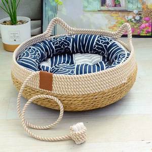 Removable Woven Cat <b>Bed</b> Upholstery Sleeping <b>House</b> Cat Scratch Floor Rattan Wear-resistant Washable Cat Cave Pet SuppliesRemovabl - Product Image 2