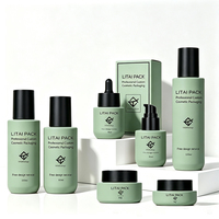 Ensemble de flacons compte-gouttes et pots en verre vert foncé personnalisés, vides, mats et givrés, pour marques de cosmétiques, avec boîte