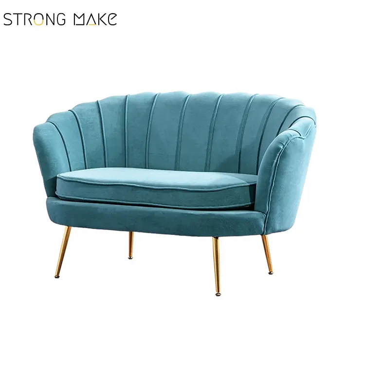 Modern Leisure Gold Metal Legs Event Wedding Lounge Velvet Fabric 3 Seaters Living Room Sofa Seat