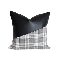 Housse de coussin en cuir PU noir patchwork, taie d'oreiller à carreaux, coussin décoratif moderne de luxe pour la maison, l'hôtel, le canapé, le salon
