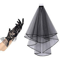 Voile et gants en dentelle noire uniques pour femme, accessoires de tête pour fête costumée d'Halloween