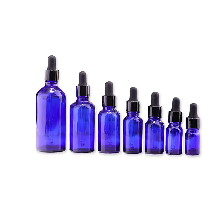 Well sale Cosmetic Blue Boston Glass Bottle Blue Glass Essential Oil Dropper Bottle