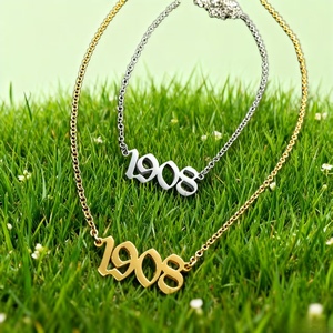 สร้อยคอจี้เงินพร้อมจี้1908สำหรับผู้หญิงจำนวนวันเกิดสร้อยคอโซ่สีทอง - Product Image 1