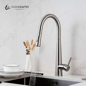 Sus304 נירוסטה למשוך את המטבח הקש למטה ברז כיור מרסס ברזי מחסניות קרמיקה מים קרים פונקציה מוברש פני השטח מוברש - Product Image 1