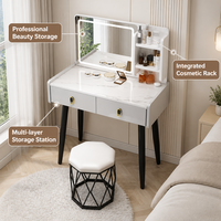 Meuble de chambre à coucher en bois, meuble de maquillage moderne adapté aux appartements, avec armoire latérale et miroir à éclairage tactile à 3 couleurs