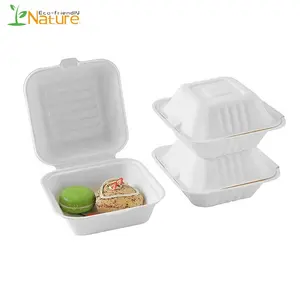 Le plus chaud micro-ondable à emporter biodégradable bagasse hamburger hamburger boîte de récipient de nourriture