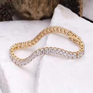 18K Yellow Gold Classic Round Cut Moissanite Lab Grown Diamond Tennis <b>Bracelet</b> Wedding Gift For Her - Product Image 1