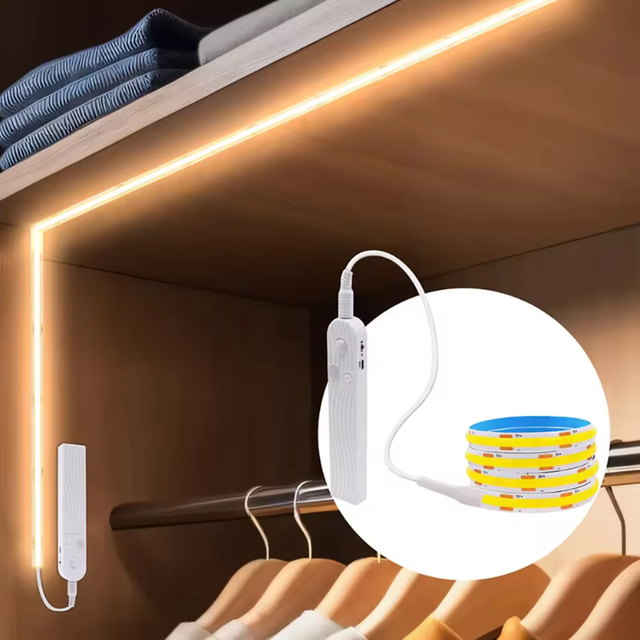 5V COB LED Strip Light with PIR Motion Sensor Battery Box USB Connectivity Dimmable Flexible for Home Indoor Lighting