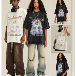 Wholesale 100% Cotton <b>Blank</b> Vintage Oversized Eco-Friendly Tshirt 240g Heavy <b>Weight</b> Custom 3D Logo Women Digital Printing Tee - Product Image 6