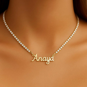 Collana <span class=keywords><strong>con</strong></span> <span class=keywords><strong>Nome</strong></span> Personalizzato e Catena Tennis <span class=keywords><strong>con</strong></span> Zirconi, Gioielli in Acciaio Inossidabile, Choker Personalizzato per Donne - Product Image 3