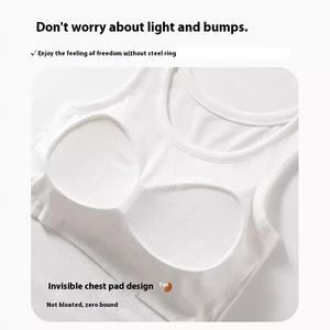 Canottiere antiesposizione da <span class=keywords><strong>donna</strong></span> in cotone a coste in viscosa canottiera antiscivolo coppe con copertura laterale del seno Top in tinta unita - Product Image 2