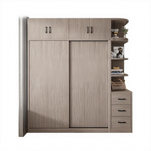 Armoire en bois massif, mobilier de chambre à coucher, style moderne minimaliste, ensemble complet prêt à l'emploi, porte coulissante, armoire épaissie - Product Image 2